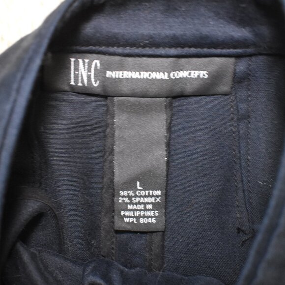 INC Navy Blue Cropped Jacket Size L Gold Button Lightweight Chic Blazer - Picture 10 of 14